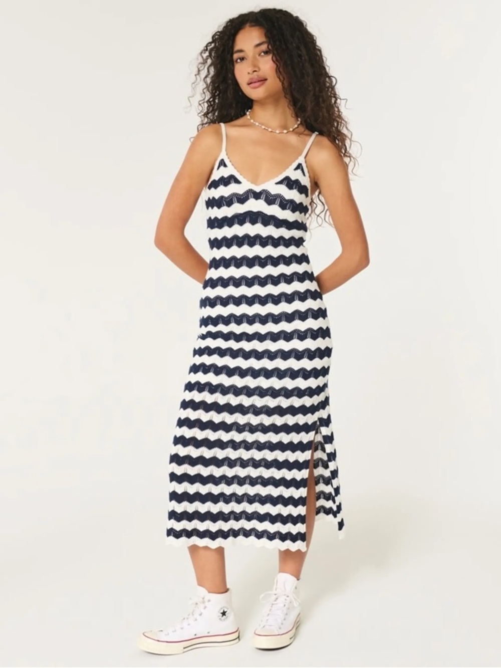 Hollister Striped Crochet Knit Midi Dress